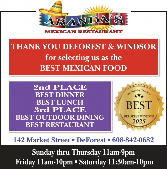 Best Dinner, Aranda's Mexican Restaurant, De Forest, WI