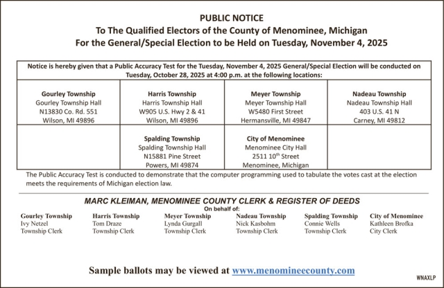 Public Notice, Menominee County, Menominee, MI