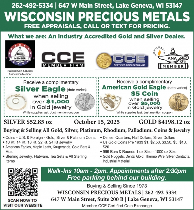 Free Appraisals, Call or Text for Pricing, Wisconsin Precious Metals Refinishing Services, Lake Geneva, WI