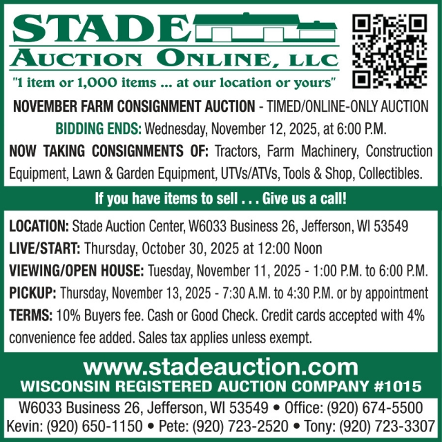 September Consignment Auction, Stade Auction Online, LLC