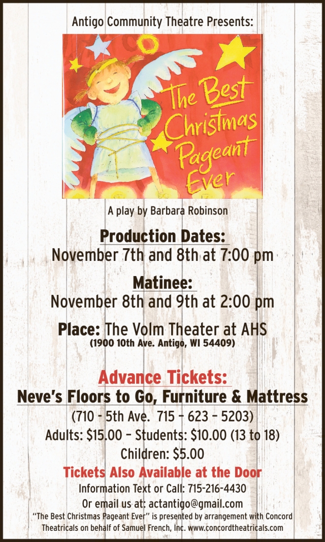 The Best Christmas Pageant Ever, Antigo Community Theatre the Best Christmas Pageant Ever (November 8 & 9, 2025)
