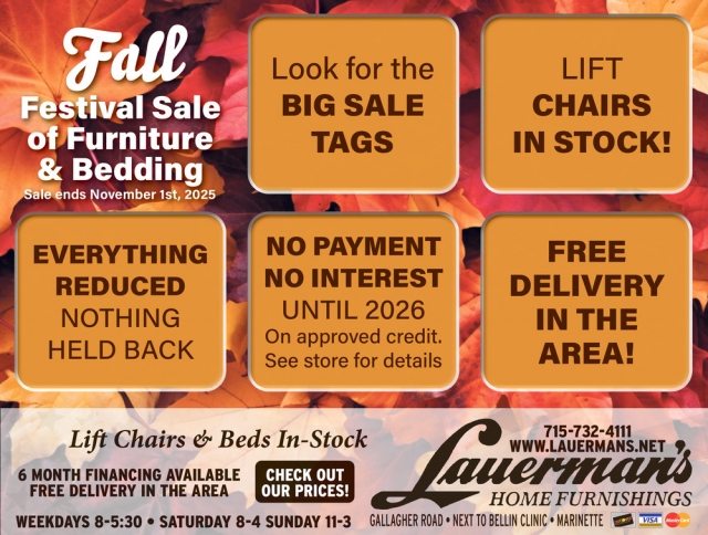 Fall Festival Sale!, Lauerman's Home Furnishing, Marinette, WI