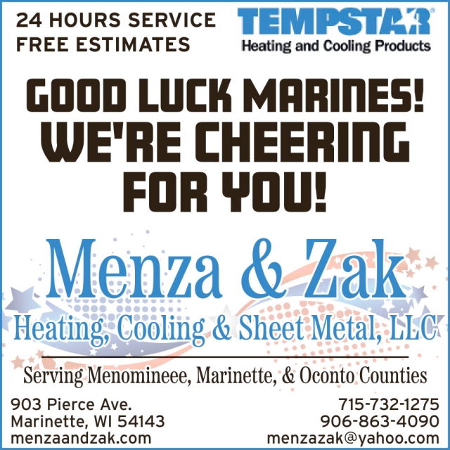 Tempstar Heating and Cooling Products, Menza & Zak Heating, Cooling & Sheet Metal, LLC, Marinette, WI