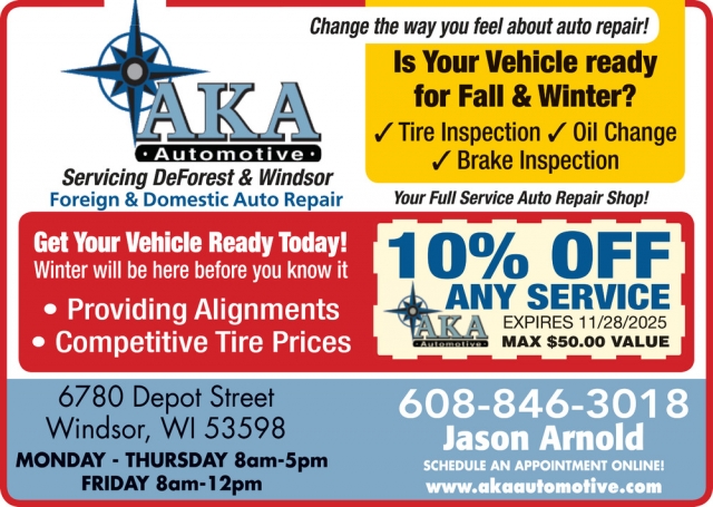 Is Your Vehicle Ready for Fall & Winter?, AKA Automotive LLC, Windsor, WI