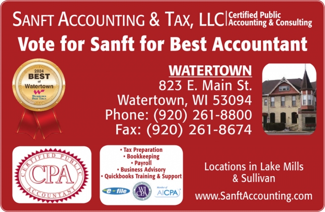 Certified Public Accounting & Consulting, Sanft Accounting & Tax, LLC, Lake Mills, WI