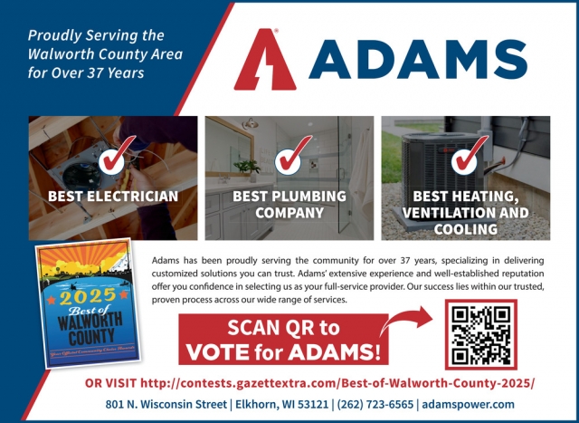 Best Plumbing Company, Adams Heating & Cooling, Elkhorn, WI