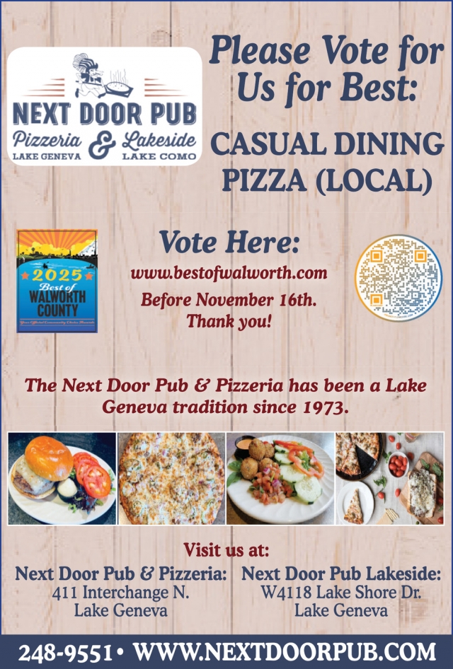 Best Casual Dining, Next Door Pub & Pizzeria, Lake Geneva, WI