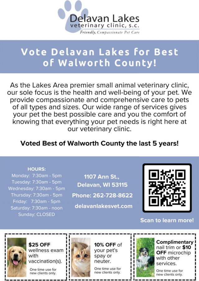 Veterinary Services, Delavan Lakes Veterinary Clinic, Delavan, WI