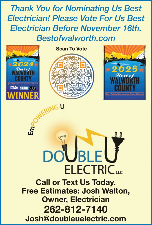 Best Electrician, Double U Electric LLC, Elkhorn, WI