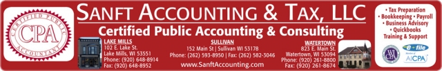 Certified Public Accounting & Consulting, Sanft Accounting & Tax, LLC, Lake Mills, WI