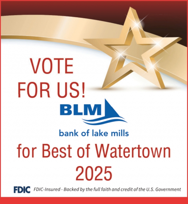 Vote for Us! for Best of Watertown, Bank of Lake Mills, Lake Mills, WI