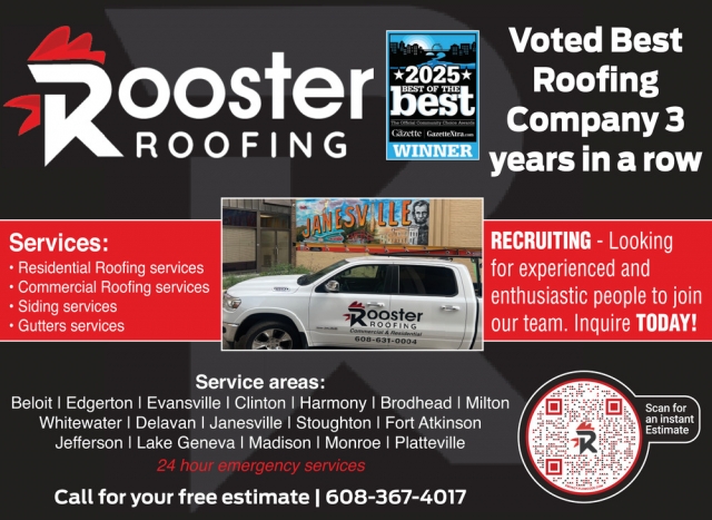 Voted Best Roofing Company, Rooster Roofing, Janesville, WI