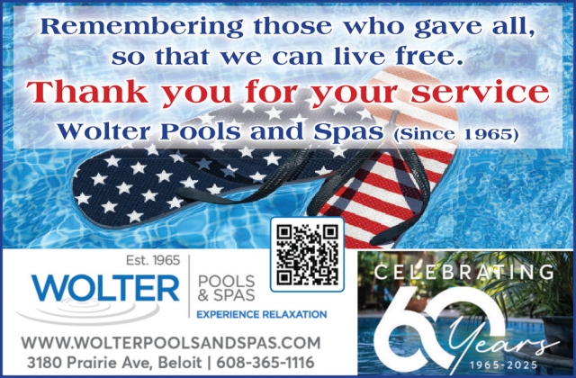 Thank You for Your Service, Wolter Pools & Spas, Beloit, WI