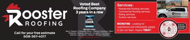 Voted Best Roofing Company, Rooster Roofing, Janesville, WI