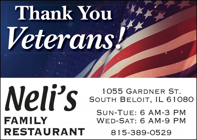 Thank You Veterans!, Neil's Family Restaurant, South Beloit, IL