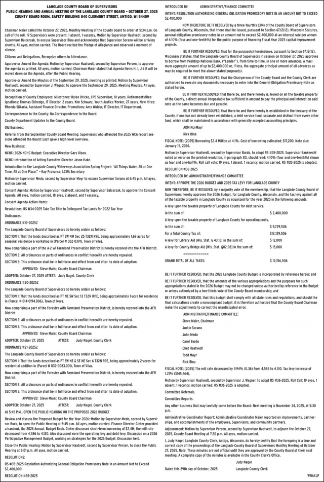 Public Hearing, Langlade County