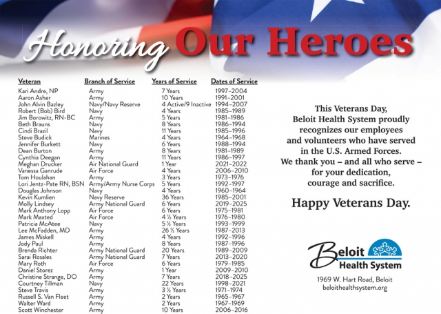 Honoring Our Heroes, Beloit Health System