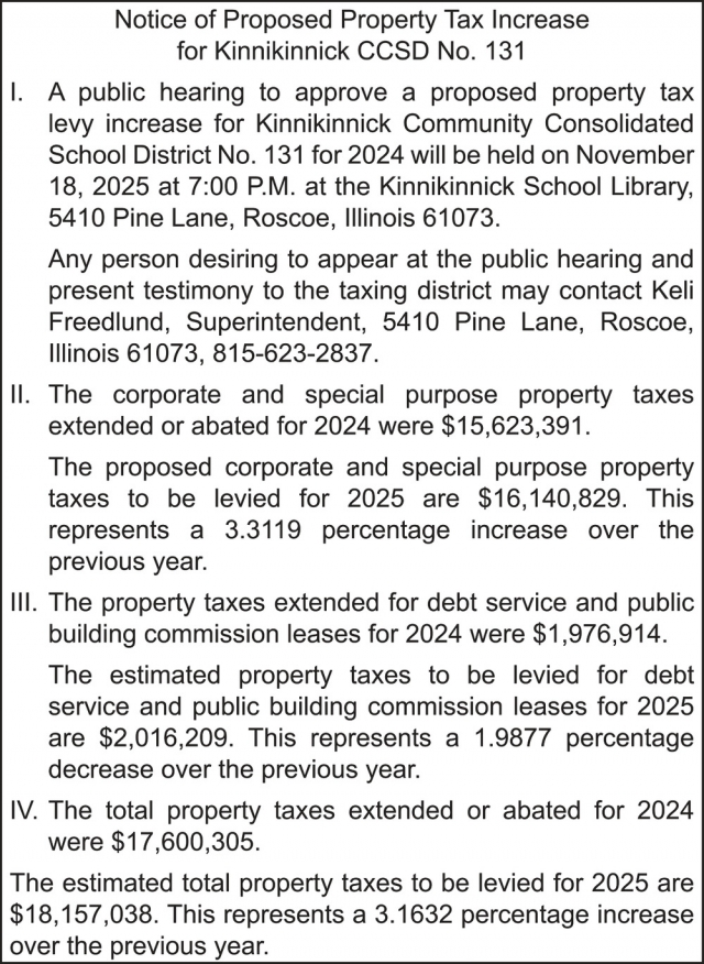 Notice, Kinnikinnick Community Consolidated School District No. 131