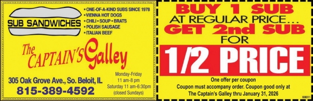 Sub Sandwiches, The Captain's Galley, South Beloit, IL