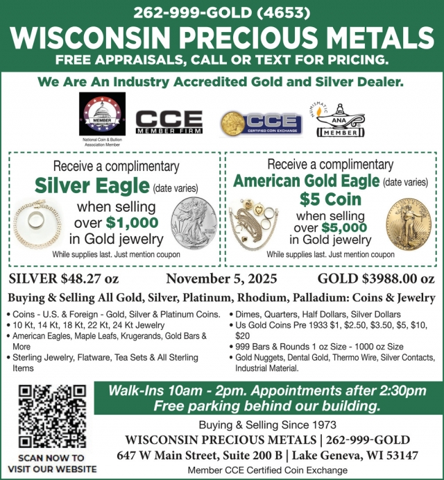 Free Appraisals, Call or Text for Pricing, Wisconsin Precious Metals Refinishing Services, Lake Geneva, WI