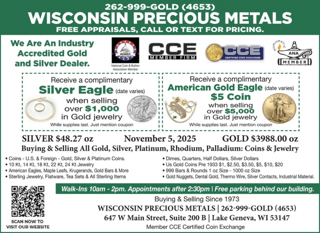 Free Appraisals, Call or Text for Pricing, Wisconsin Precious Metals Refinishing Services, Lake Geneva, WI
