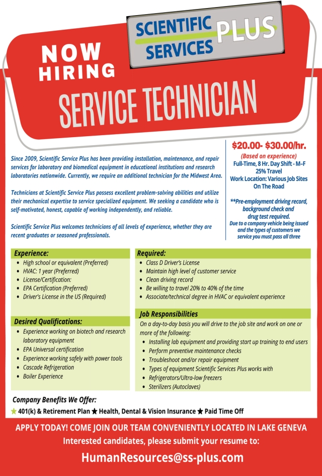 Service Technician, Scientific Services Plus