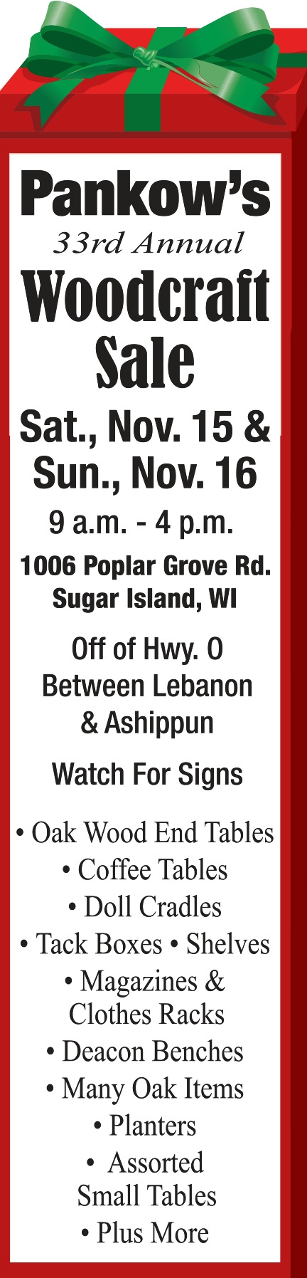 Oak Wood End Tables, Pankow's 33rd Woodcraft Sale, Watertown, WI