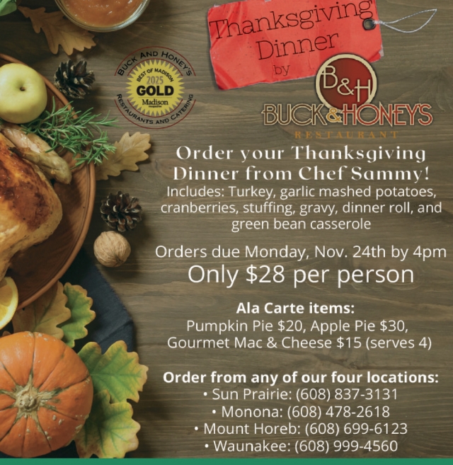 Thanksgiving Dinner, Buck & Honey's Restaurant, Mount Horeb, WI