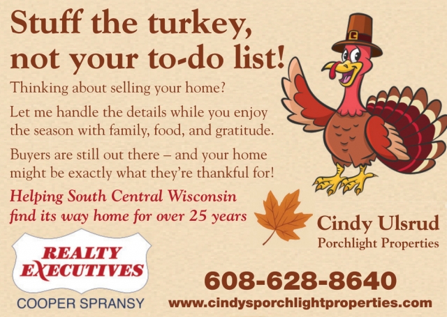 Stuff the Turkey, Not Your To-Do List!, Cindy Ulsrud - Realty Executives Cooper Spransy, Sun Prairie, WI