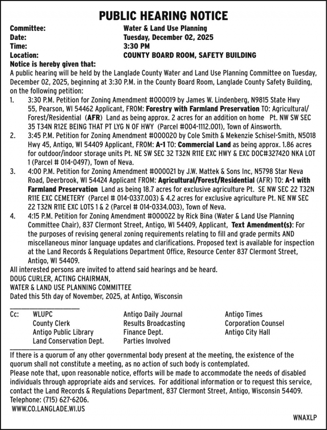 Notice, Langlade County Clerk