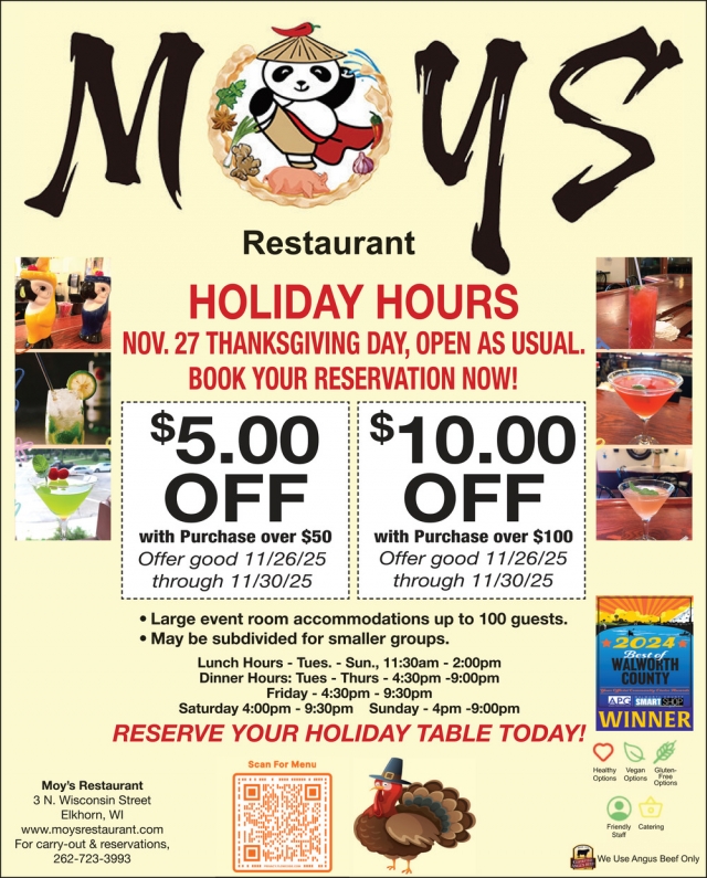 Best Asian Restaurant, Moy's Restaurant, Elkhorn, WI