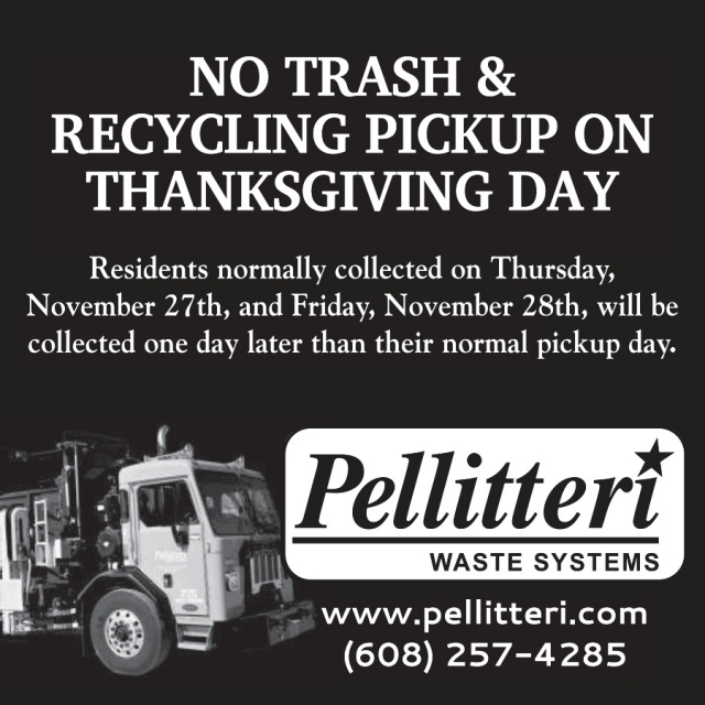 No Trash & Recycling Pickup on Thankgsgiving Day, Pellitteri Waste Systems, Madison, WI