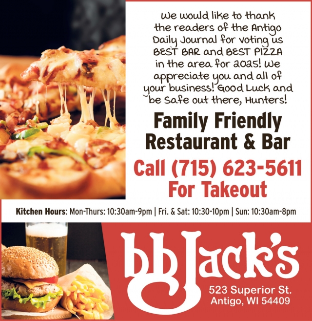 Family Friendly Restaurant & Bar, BB Jack's, Deforest, WI