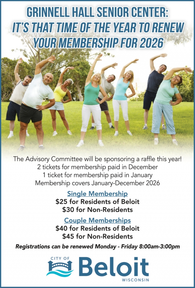 It's that Time of The Year to Renew Your Membership for 2026, City Of Beloit, Beloit, WI