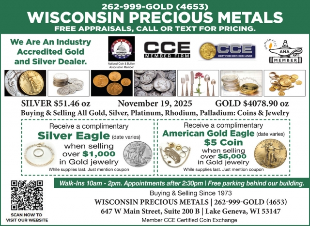 Free Appraisals, Call or Text for Pricing, Wisconsin Precious Metals Refinishing Services, Lake Geneva, WI