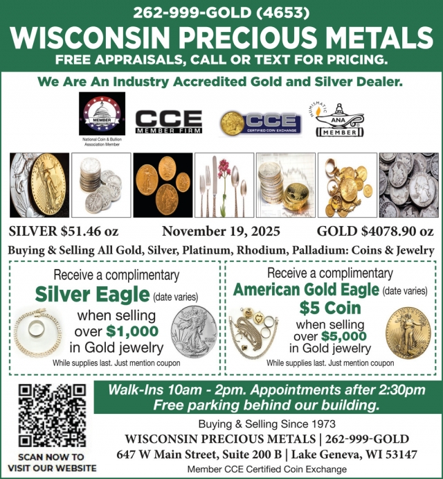 Free Appraisals, Call or Text for Pricing, Wisconsin Precious Metals Refinishing Services, Lake Geneva, WI