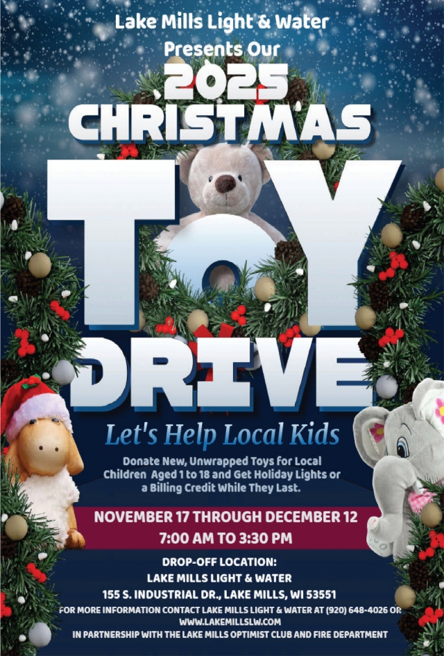 2025 Christmas Toy Drive, Lake Mills Light & Water, Lake Mills, WI