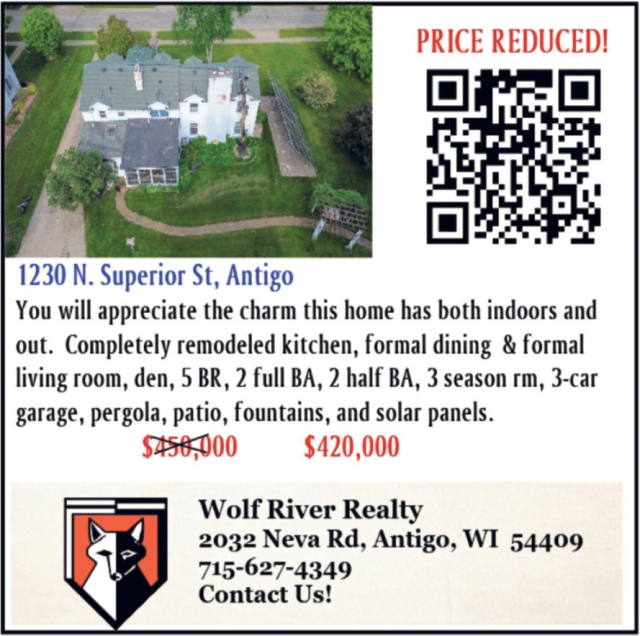 Price Reduced!, Wolf River Realty, Antigo, WI
