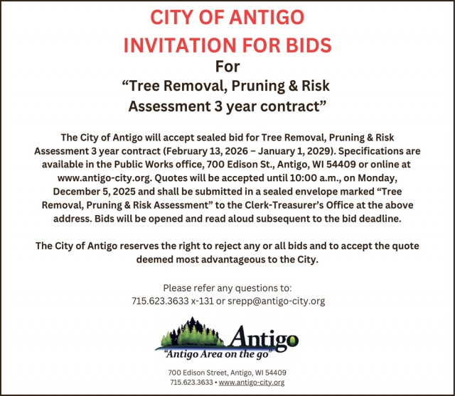 Invitation for Bids, City of Antigo, Antigo, WI