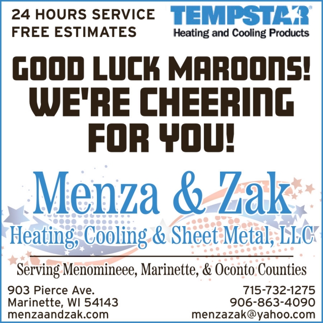 Tempstar Heating and Cooling Products, Menza & Zak Heating, Cooling & Sheet Metal, LLC, Marinette, WI