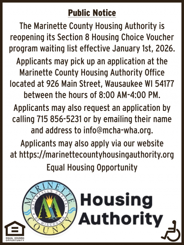 Public Notice, Marinette Housing Authority