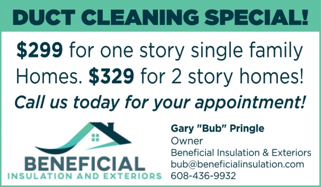 Duct Cleaning Special, Beneficial Insulation and Exteriors, Janesville, WI