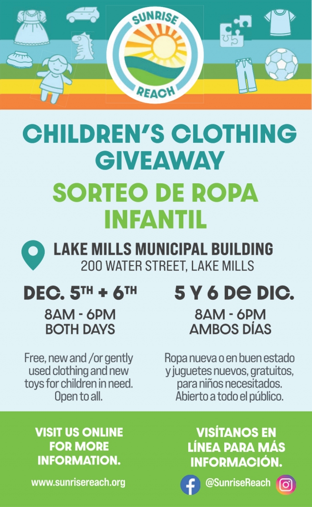 Children's Clothing Giveaway, Sunrise Reach Children's Clothing Giveaway (December 5 & 6, 2025)