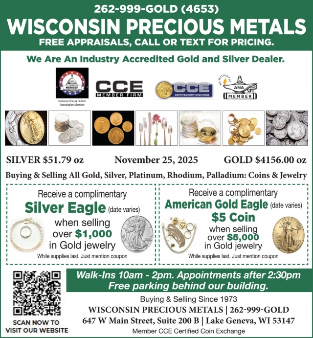 Free Appraisals, Call or Text for Pricing, Wisconsin Precious Metals Refinishing Services, Lake Geneva, WI