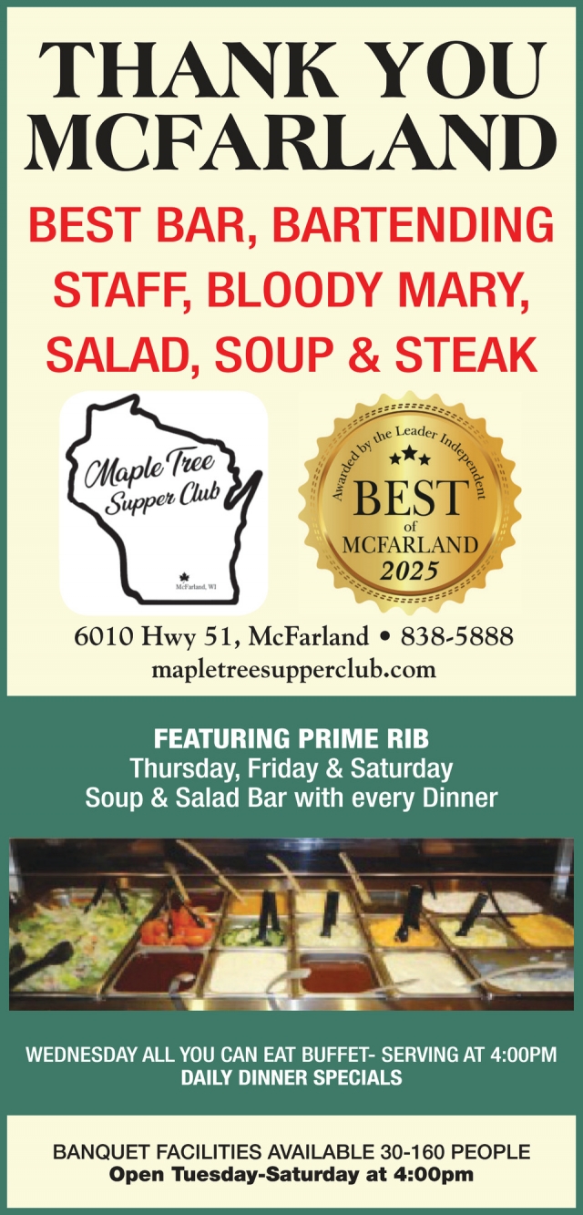 Best Bar, Bartending Staff, Bloody Mary, Maple Tree, Mcfarland, WI