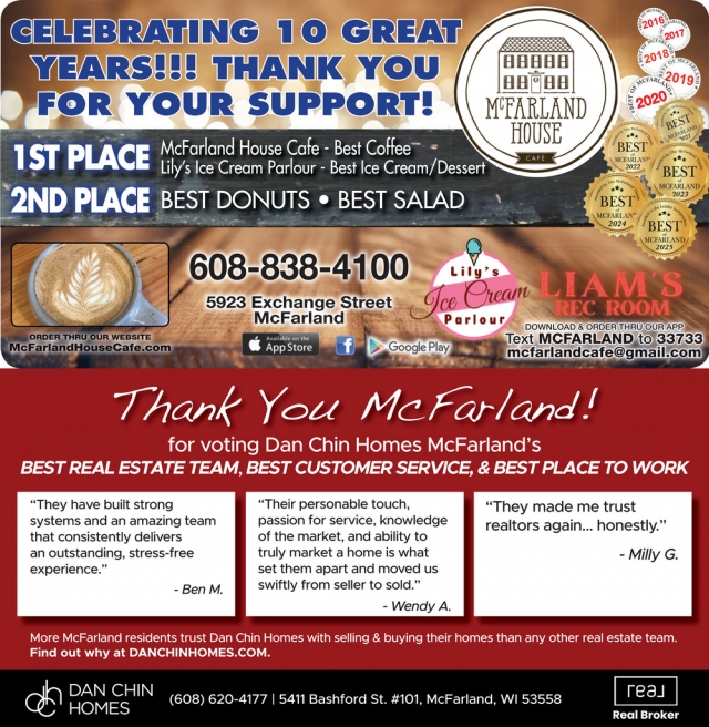 Celebrating 10 Great Years!, Dan Chin Homes, Mcfarland, WI