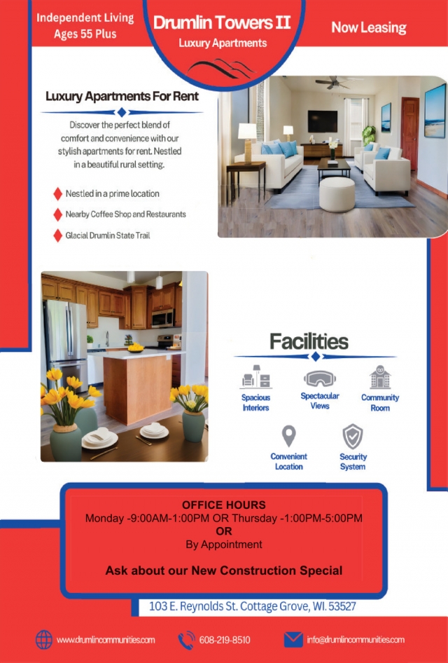 Independent Living Ages 55 Plus, Drumlin Towers II, Cottage Grove, WI