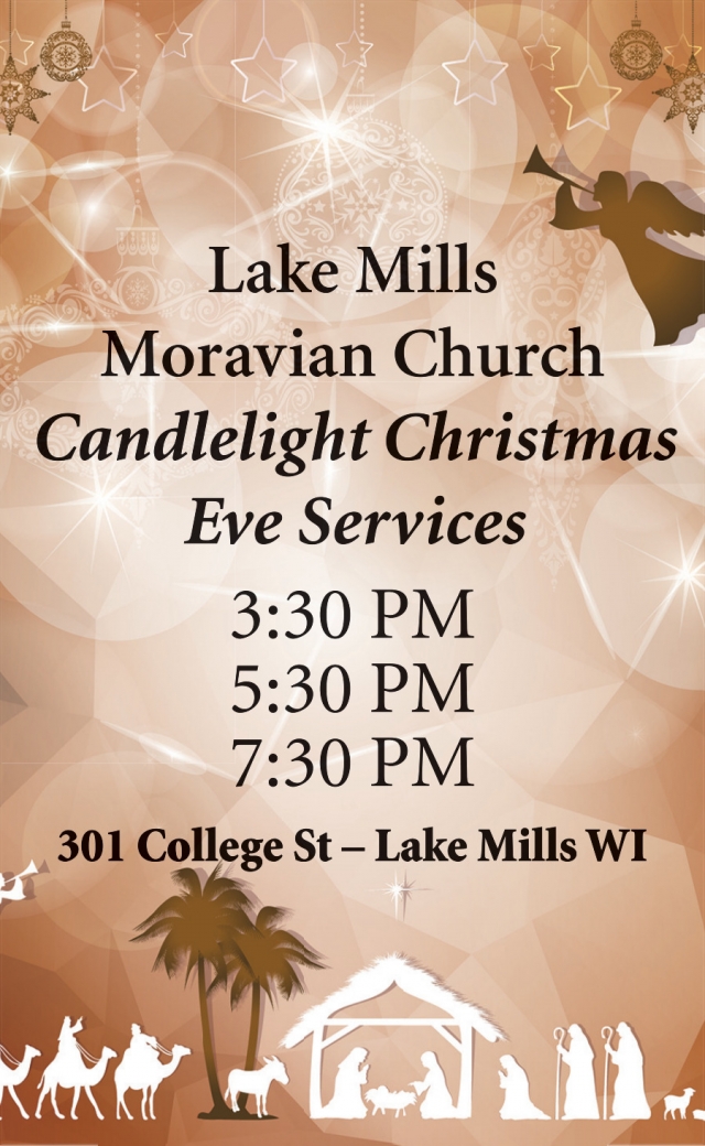 Candlelight Christmas Eve Services, Lake Mills Moravian Church, Lake Mills, WI