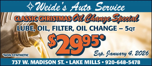Oil Change, Weide's Auto Service, Lake Mills, WI