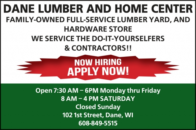 Family-Owned Full-Service Lumber Yard, Dane Lumber & Home Center, Dane, WI